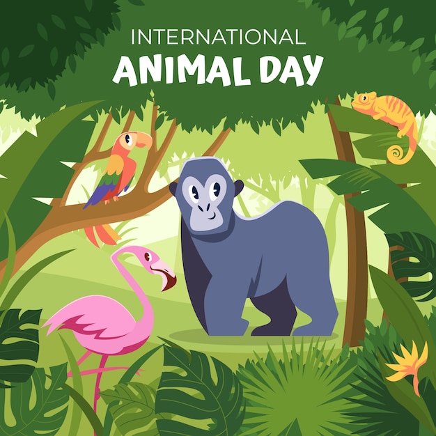 Płaska Ilustracja Na świętowanie światowego Dnia Zwierząt