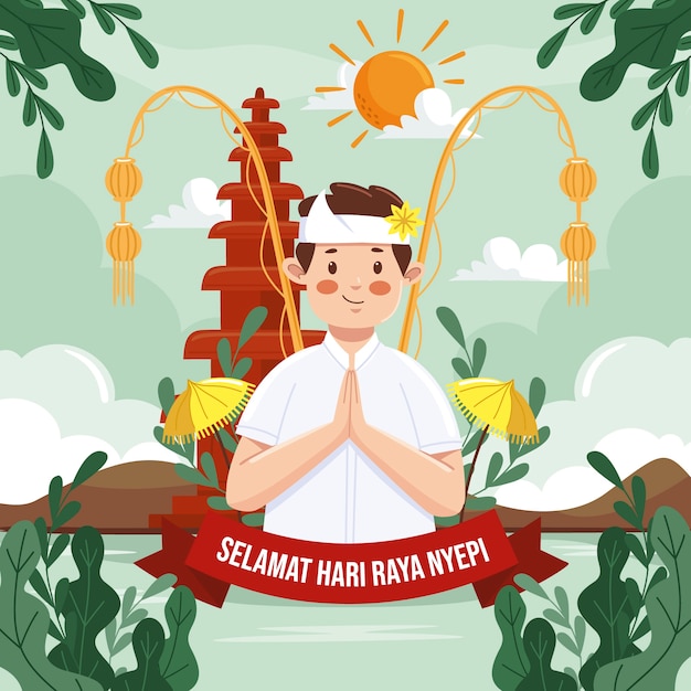 Płaska Ilustracja Nyepi