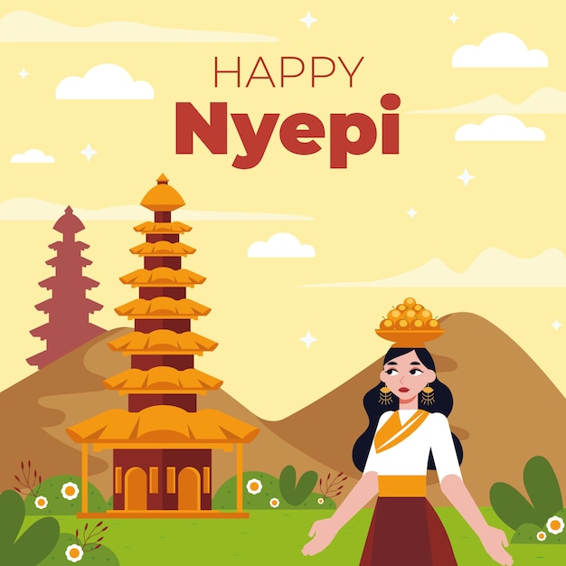 Płaska Ilustracja Nyepi