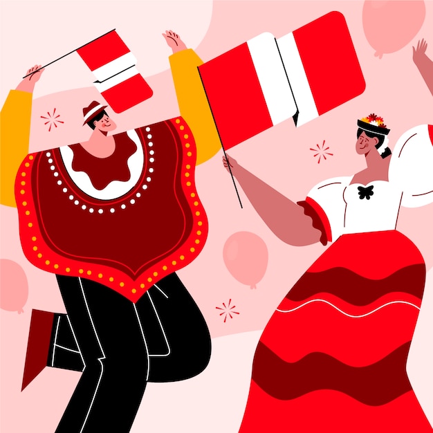 Plik wektorowy płaska ilustracja obchodów peruwiańskich fiestas patrias