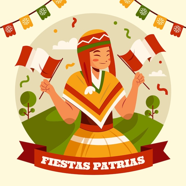 Plik wektorowy płaska ilustracja obchodów peruwiańskich fiestas patrias