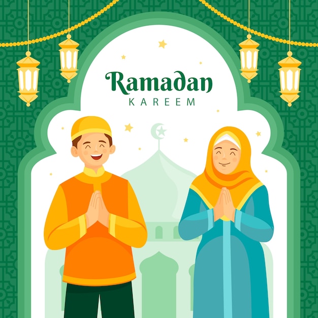 Płaska Ilustracja Obchodów Ramadanu