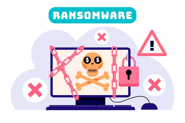 Płaska ilustracja oprogramowania ransomware