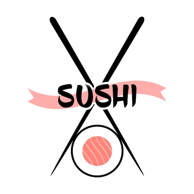 Płaska ilustracja pałeczek trzyma rolkę sushi. Sushi jako symbol kuchni azjatyckiej.