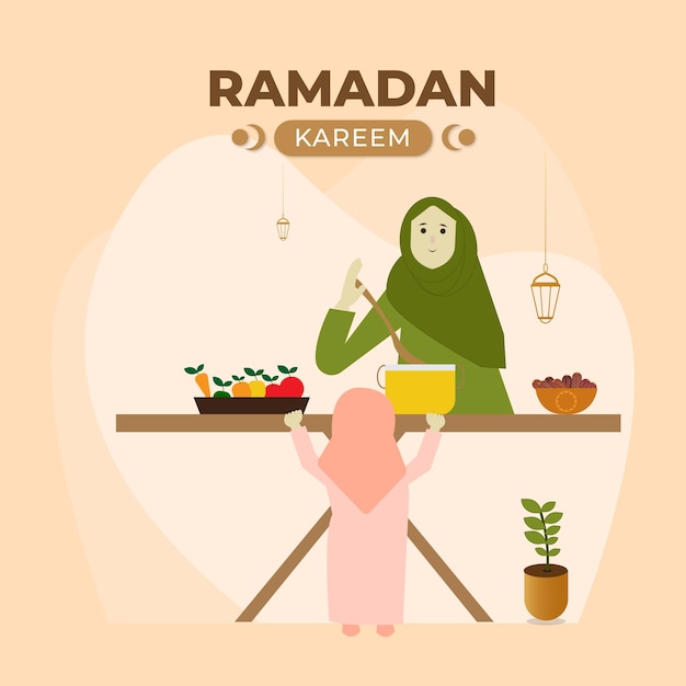 Płaska Ilustracja Ramadan Ramadan Kareem