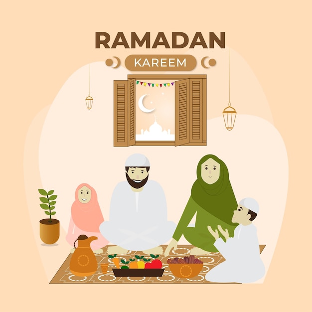 Płaska Ilustracja Ramadan Ramadan Kareem