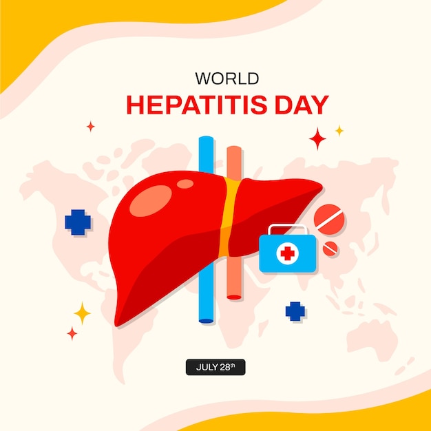 Płaska Ilustracja świadomości światowego Dnia Zapalenia Wątroby