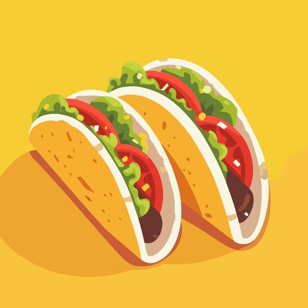 Plik wektorowy płaska ilustracja tacos leżących jeden po drugim odizolowanych na żółtym tle meksykańskie jedzenie uliczne