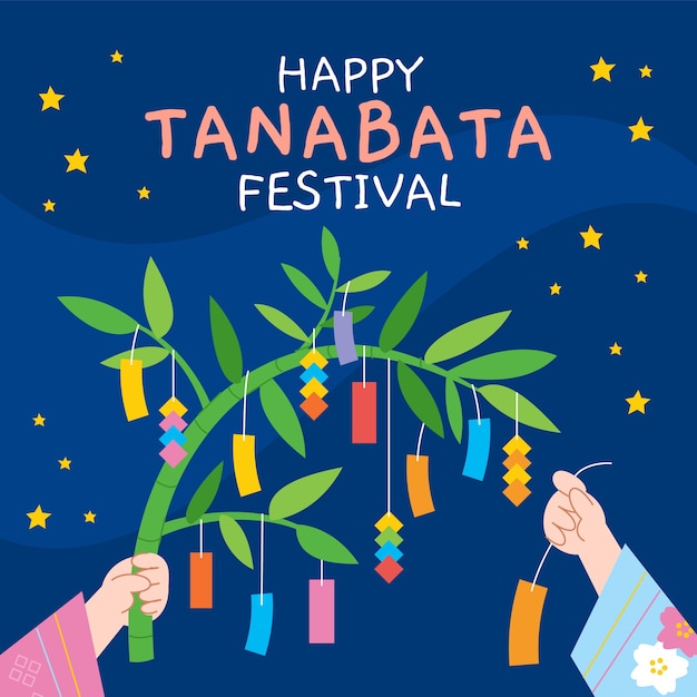 Płaska Ilustracja Tanabata Z Ornamentami