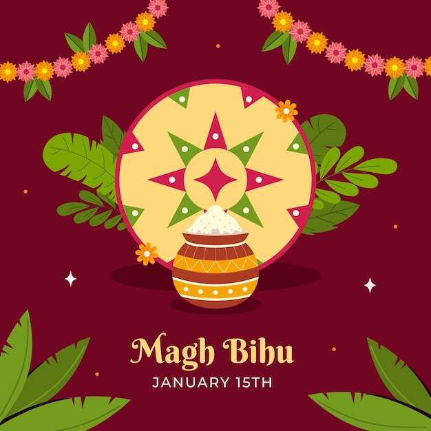 Plik wektorowy płaska ilustracja uroczystości festiwalu magh bihu
