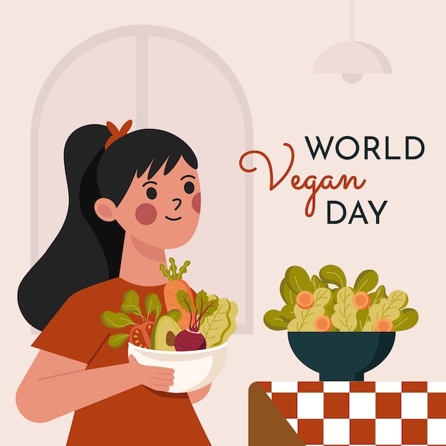 Plik wektorowy płaska ilustracja z okazji obchodów światowego dnia wegan