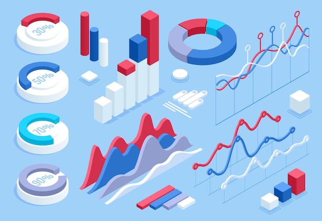 Płaska infografika izometryczna 3d do prezentacji biznesowych Duży zestaw infografiki z ikonami danych wykresy mapy świata i elementy projektu