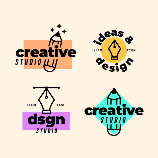 Plik wektorowy płaska kolekcja logo projektanta graficznego