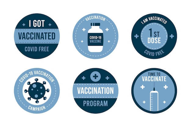 Plik wektorowy płaska kolekcja odznak kampanii szczepień