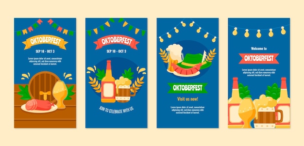 Plik wektorowy płaska kolekcja opowiadań na instagramie na obchody oktoberfest