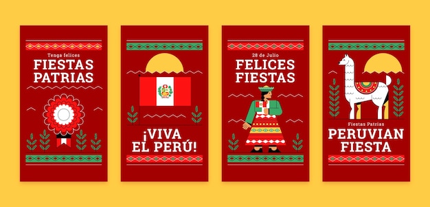 Płaska kolekcja opowiadań na instagramie na obchody peruwiańskich fiestas patrias