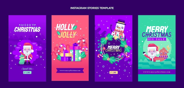 Plik wektorowy płaska kolekcja opowiadań świątecznych na instagramie