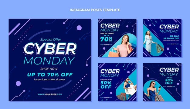 Plik wektorowy płaska kolekcja postów na instagramie cyber poniedziałek