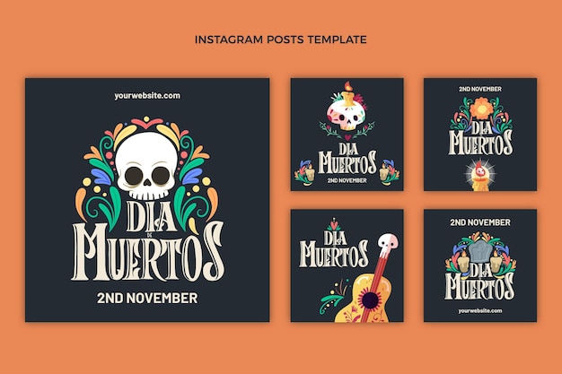 Płaska Kolekcja Postów Na Instagramie Dia De Muertos