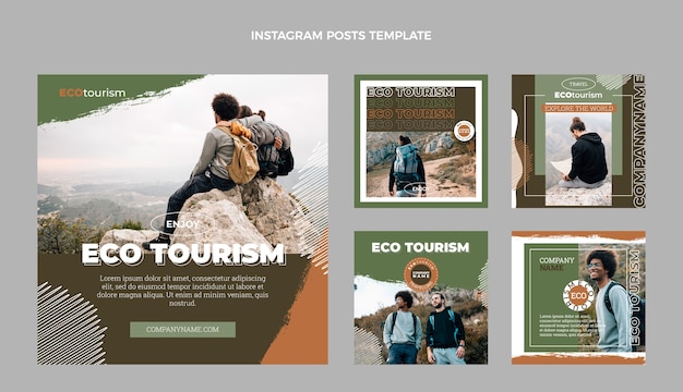 Płaska kolekcja postów na instagramie ekoturystyki