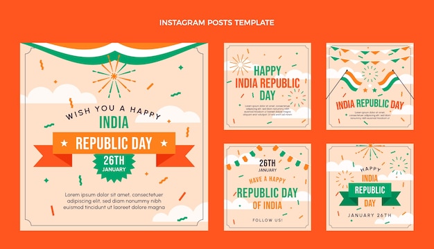 Plik wektorowy płaska kolekcja postów na instagramie w dniu republiki