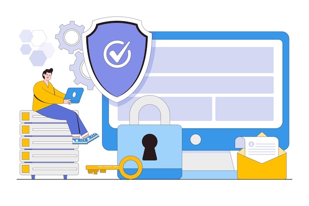 Plik wektorowy płaska koncepcja bezpieczeństwa sieci zarys stylu minimalna ilustracja wektorowa dla strony docelowej baner internetowy infografiki bohater obrazy