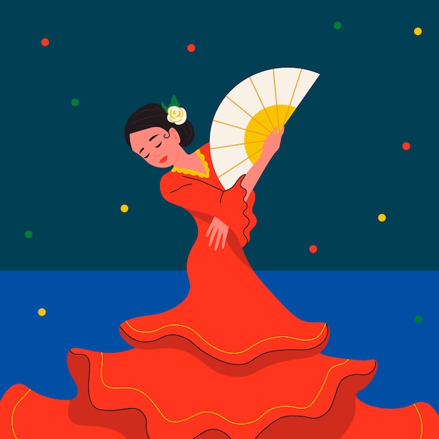 Plik wektorowy płaska konstrukcja ilustracja kobieta flamenco