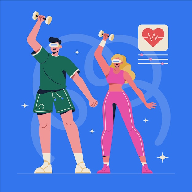 Płaska Konstrukcja Ilustracji Wirtualnej Fitness