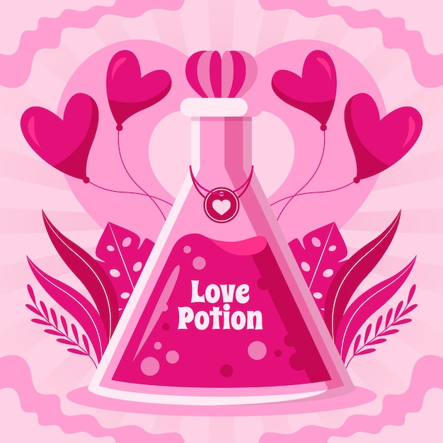 Plik wektorowy płaska konstrukcja ilustrowana różowa butelka mikstury miłości