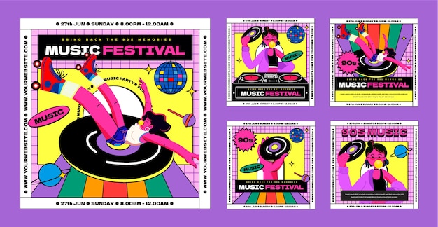 Płaska konstrukcja kolorowe 90s party szablon instagram