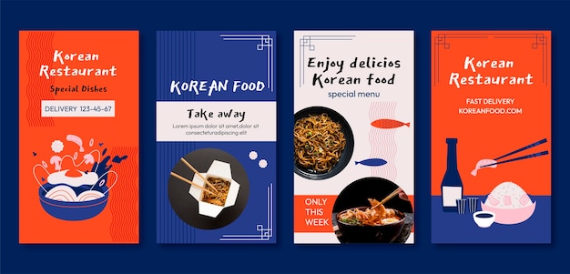 Płaska konstrukcja koreańskiej restauracji opowiadań o instagramie