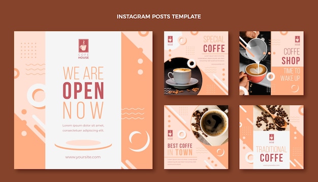 Plik wektorowy płaska konstrukcja minimalistyczna kawiarnia post na instagramie