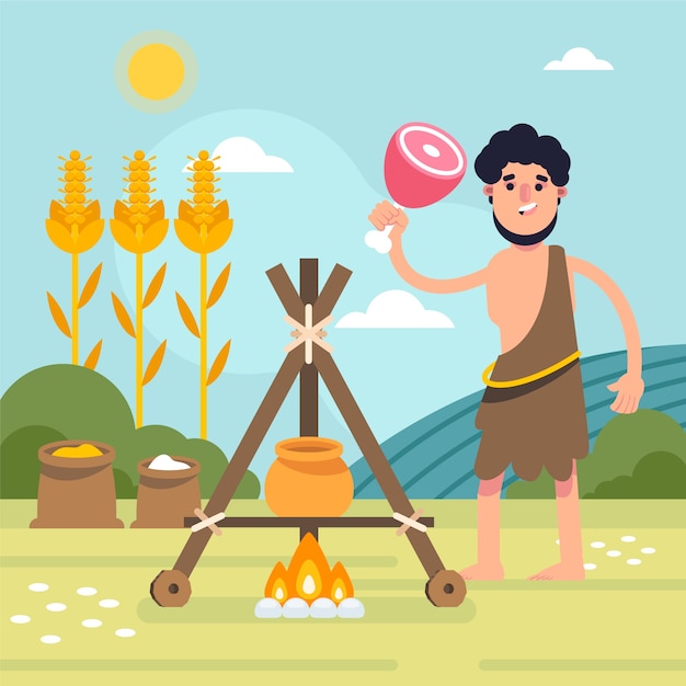 Płaska konstrukcja neolitycznej ilustracji życia