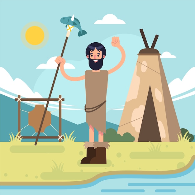 Płaska konstrukcja neolitycznej ilustracji życia