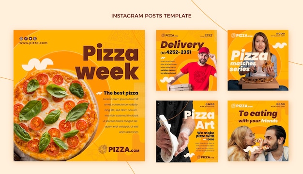 Plik wektorowy płaska konstrukcja pizzy na instagramie