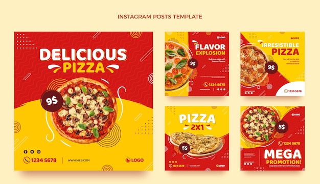 Plik wektorowy płaska konstrukcja pizzy na instagramie