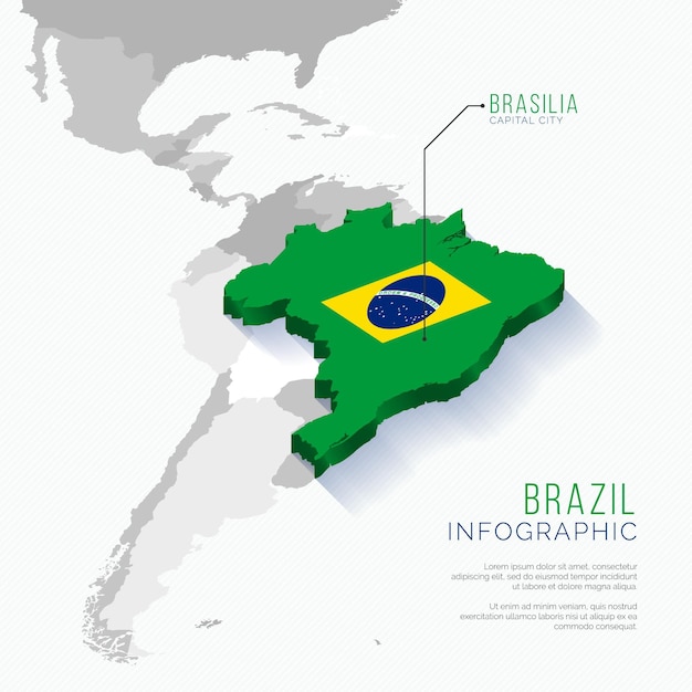 Płaska Konstrukcja Podświetlona Plansza Mapa Kraju Brazylia