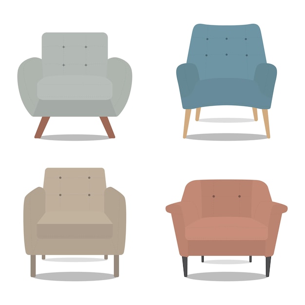 Płaska Konstrukcja Pojedynczej Kanapy Krzesło Różnych Kształtów Pojedyncza Kolekcja Kanapy Ilustracja Wektorowa