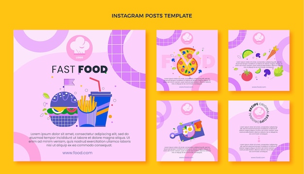 Płaska konstrukcja postów na instagramie fast food