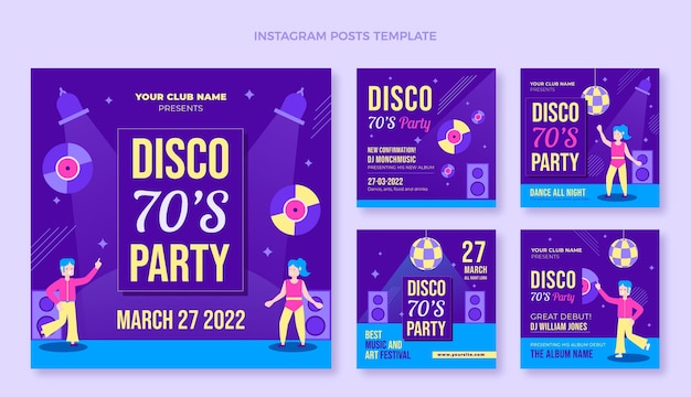 Płaska Konstrukcja Postów Na Instagramie Retro Disco