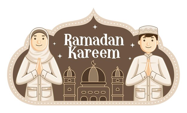 Płaska Konstrukcja Ramadan Kareen Z Uśmiechniętymi Ludźmi