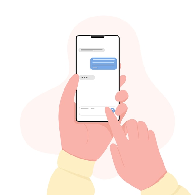 Płaska Konstrukcja Ręce Z Telefonem Nowoczesna Ilustracja Wektor Koncepcja Kreskówka Czat Wiadomości