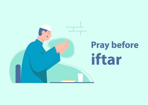 Plik wektorowy płaska konstrukcja ręcznie rysowane modlić się przed ilustracją iftar