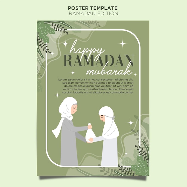 Płaska Konstrukcja Ręcznie Rysowane Szablon Plakatu Ramadan Mubarak