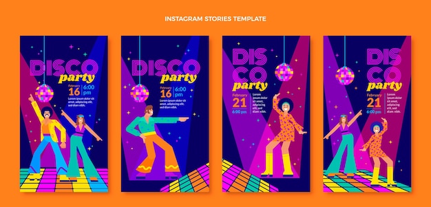 Plik wektorowy płaska konstrukcja retro disco party instagram historie