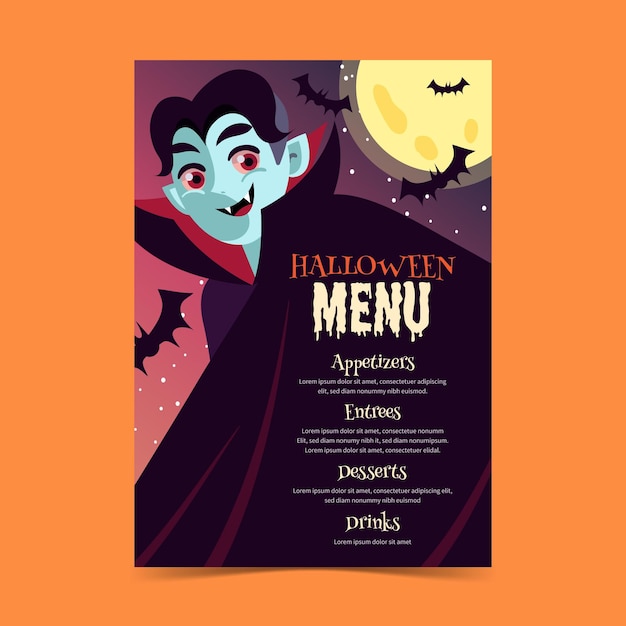 Plik wektorowy płaska konstrukcja szablonu menu halloween