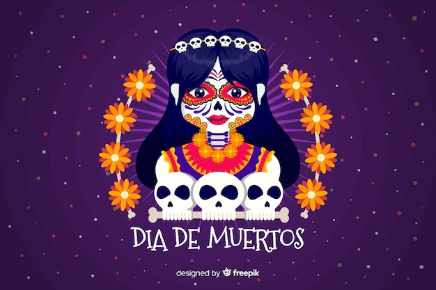 Płaska konstrukcja tła dia de muertos