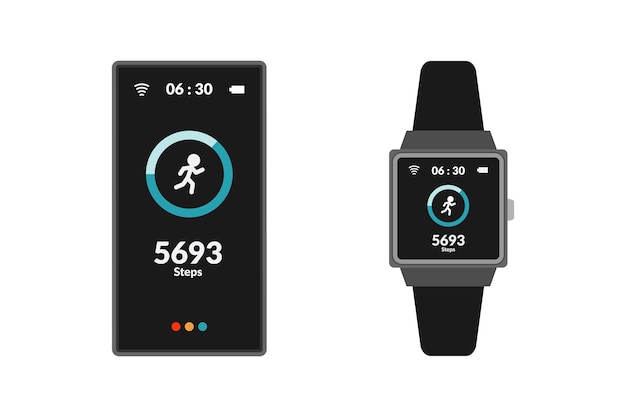 Plik wektorowy płaska konstrukcja trackera fitness ze smartfonem i urządzeniem cyfrowym smartwatch