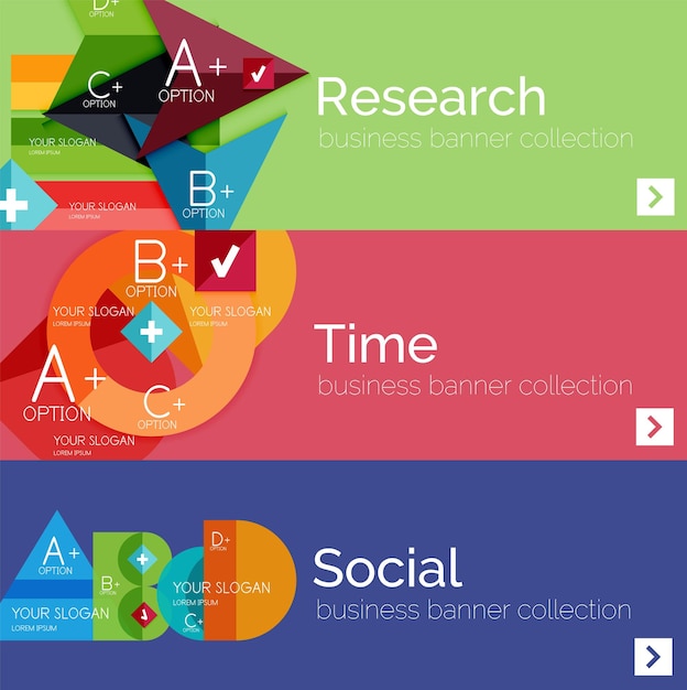 Plik wektorowy płaska konstrukcja wektor infografiki banery z geometrycznymi infografikami