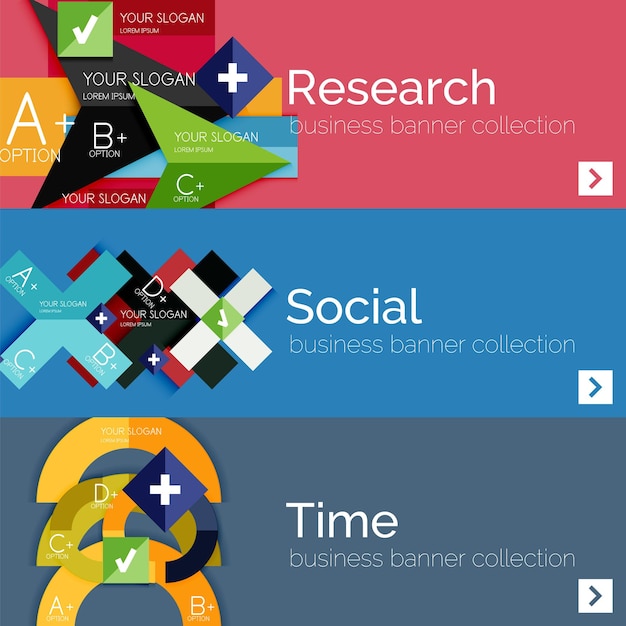 Plik wektorowy płaska konstrukcja wektor infografiki banery z geometrycznymi infografikami